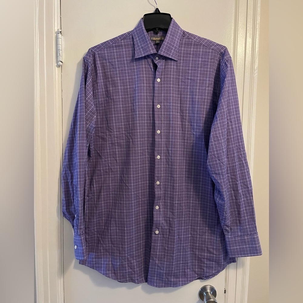 Peter Millar Summer Comfort Purple Plaid Long Sleeve Button Down Shirt LG Tall